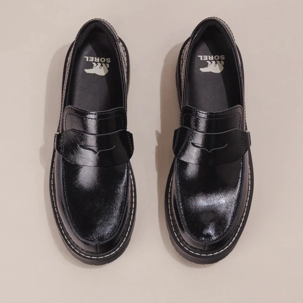 SOREL Revel Ave Loafer Shoe in Black Leather Lug Sole Women's Size 7.5